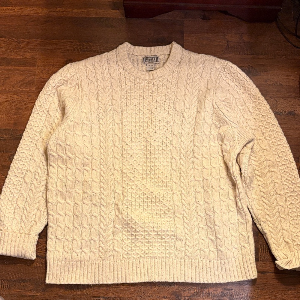 Duluth trading Co. Ivory Cable Knit Crewneck Sweater